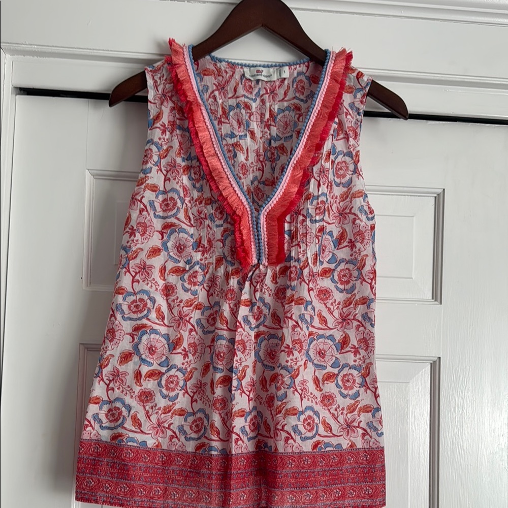 Vineyard Vines Red and Blue Floral Blouse
